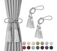 Pretty Jolly 2 Pack Double-ended Tassel Curtain Tiebacks Handmade Braided Rope Knot Drape Tie Backs European Style Decorative Curtain Holdbacks for Home & Office Window Drapery (Grey)