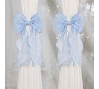 Pretty Jolly 2 Pack French Silky Bow Curtain Tiebacks Elegant Lace Ribbon Decorative Drape Tie Backs Coquette Handmade Butterfly Knot Curtain Holdbacks for Home Wedding Window Drapery Decor (Blue)