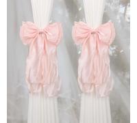 Pretty Jolly 2 Pack French Silky Bow Curtain Tiebacks Elegant Lace Ribbon Decorative Drape Tie Backs Double Layer Handmade Butterfly Knot Curtain Holdbacks for Home Wedding Window Drapery (Pink)