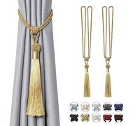 Pretty Jolly 2 Pack Long Tassel Curtain Tiebacks Handmade Braided Rope Knot Drape Tie Backs European Style Decorative Curtain Holdbacks for Home & Office Window Drapery (Gold)