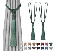 Pretty Jolly 2 Pack Long Tassel Curtain Tiebacks Handmade Braided Rope Knot Drape Tie Backs European Style Decorative Curtain Holdbacks for Home & Office Window Drapery (Green)