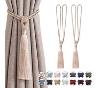 Pretty Jolly 2 Pack Long Tassel Curtain Tiebacks Handmade Braided Rope Knot Drape Tie Backs European Style Decorative Curtain Holdbacks for Home & Office Window Drapery (Dark Beige)