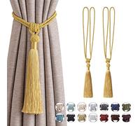 Pretty Jolly 2 Pack Long Tassel Curtain Tiebacks Handmade Braided Rope Knot Drape Tie Backs European Style Decorative Curtain Holdbacks for Home & Office Window Drapery (Yellow)