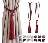 Pretty Jolly 2 Pack Long Tassel Curtain Tiebacks Handmade Braided Rope Knot Drape Tie Backs European Style Decorative Curtain Holdbacks for Home & Office Window Drapery (Wine Red)