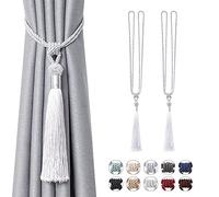 Pretty Jolly 2 Pack Long Tassel Curtain Tiebacks Handmade Braided Rope Knot Drape Tie Backs European Style Decorative Curtain Holdbacks for Home & Office Window Drapery (Silver Grey)