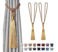 Pretty Jolly 2 Pack Long Tassel Curtain Tiebacks Handmade Braided Rope Knot Drape Tie Backs European Style Decorative Curtain Holdbacks for Home & Office Window Drapery (Bronze)