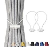Pretty Jolly 2 Pack Magnetic Curtain Tiebacks 16 Inch Handmade Weave Rope Curtain Holdbacks Modern Elegant Decorative Curtain Drape Tie Backs for Home and Office Window Drapery (White)