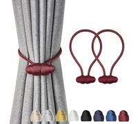 Pretty Jolly 2 Pack Magnetic Curtain Tiebacks 16 Inch Handmade Weave Rope Curtain Holdbacks Modern Elegant Decorative Curtain Drape Tie Backs for Home and Office Window Drapery (Wine Red)