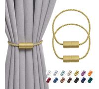 Pretty Jolly 2 Pack Magnetic Curtain Tiebacks 16 Inch Handmade Weave Side Rope Curtain Holdbacks Convenient Decorative Cylinder Curtain Drape Tie Backs for Home & Office Window Drapery (Gold)