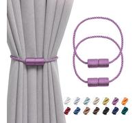 Pretty Jolly 2 Pack Magnetic Curtain Tiebacks 16 Inch Handmade Weave Side Rope Curtain Holdbacks Convenient Decorative Cylinder Curtain Drape Tie Backs for Home & Office Window Drapery (Purple)