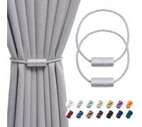 Pretty Jolly 2 Pack Magnetic Curtain Tiebacks - 16 Inch Handmade Weave Side Rope Curtain Holdbacks for Home & Office Window Drapery (Grey)