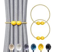 Pretty Jolly 2 Pack Magnetic Curtain Tiebacks Handmade Weave Rope Curtain Holdbacks Elegant Decorative Polyhedra Curtain Drape Tie Backs for Home & Office Thick & Thin Window Drapery (Yellow)