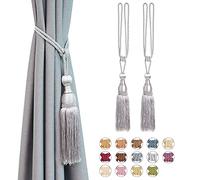 Pretty Jolly 2 Pack Mesh Ball Tassel Curtain Tiebacks European Vintage Style Curtain Holdbacks Handmade Braided Rope Decorative Drape Tie Backs for Home and Office Window Drapery (Sliver Grey)