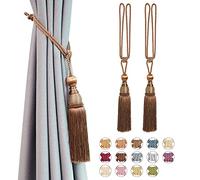 Pretty Jolly 2 Pack Mesh Ball Tassel Curtain Tiebacks European Vintage Style Curtain Holdbacks Handmade Braided Rope Decorative Drape Tie Backs for Home and Office Window Drapery (Light Coffee)
