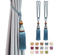 Pretty Jolly 2 Pack Mesh Ball Tassel Curtain Tiebacks European Vintage Style Curtain Holdbacks Handmade Braided Rope Decorative Drape Tie Backs for Home and Office Window Drapery (Teal)