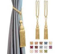 Pretty Jolly 2 Pack Mesh Ball Tassel Curtain Tiebacks European Vintage Style Curtain Holdbacks Handmade Braided Rope Decorative Drape Tie Backs for Home and Office Window Drapery (Light Gold)