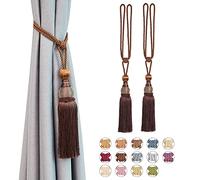 Pretty Jolly 2 Pack Mesh Ball Tassel Curtain Tiebacks European Vintage Style Curtain Holdbacks Handmade Braided Rope Decorative Drape Tie Backs for Home and Office Window Drapery (Deep Coffee)