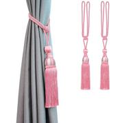 Pretty Jolly 2 Pack Mesh Ball Tassel Curtain Tiebacks European Vintage Style Curtain Holdbacks Handmade Braided Rope Decorative Drape Tie Backs for Home and Office Window Drapery (Light Pink)