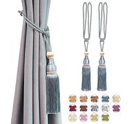 Pretty Jolly 2 Pack Mesh Ball Tassel Curtain Tiebacks European Vintage Style Curtain Holdbacks Handmade Braided Rope Decorative Drape Tie Backs for Home and Office Window Drapery (Grey Blue)