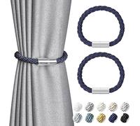 Pretty Jolly 2 Pack Mini Magnetic Curtain Tiebacks Modern Simple Style Drape Tie Backs Elegant Decorative Weave Rope Curtain Holdbacks for Home & Office Thin Window Draperies (Royal Blue)