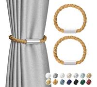 Pretty Jolly 2 Pack Mini Magnetic Curtain Tiebacks Modern Simple Style Drape Tie Backs Elegant Decorative Weave Rope Curtain Holdbacks for Home & Office Thin Window Draperies (Bronze)