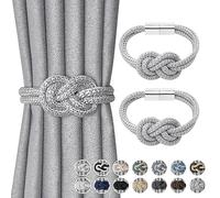 Pretty Jolly 2 Pack Mini Magnetic Curtain Tiebacks Nordic Simple Style Drape Tie Backs Elegant Hand Weave Rope Knot Decorative Curtain Holdbacks for Home & Office Window Drapery (Silver Grey)