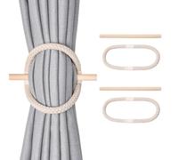 Pretty Jolly 2 Pack Natural Cotton Rope Curtain Tiebacks Boho Rustic Style Decorative Drape Tie Backs Farmhouse Hand-Woven Curtain Holdbacks with Wood Club for Home & Office Drapery (Cotton loop-01)