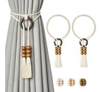 Pretty Jolly 2 Pack Natural Cotton Rope Curtain Tiebacks Boho Style Decorative Drape Tie Backs Elegant Hand Woven Rope Curtain Holdbacks with Wooden Ring for Home & Office Window Drapery (T-Coffee)