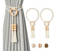 Pretty Jolly 2 Pack Natural Cotton Rope Curtain Tiebacks Boho Style Decorative Drape Tie Backs Elegant Hand Woven Rope Curtain Holdbacks with Wooden Ring for Home & Office Window Drapery (T-Yellow)