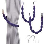Pretty Jolly 2 Pack Natural Cotton Rope Curtain Tiebacks Elegant Boho Style Decor Drape Tie Backs Soft Hand-Woven Double Rope Curtain Holdbacks with Metal Hook for Home & Office Drapery (Purple)