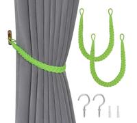 Pretty Jolly 2 Pack Natural Cotton Rope Curtain Tiebacks Elegant Boho Style Decorative Drape Tie Backs Soft Hand-Woven Rope Curtain Holdbacks with Metal Hook for Home & Office Drapery (Tender Green)