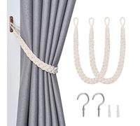 Pretty Jolly 2 Pack Natural Cotton Rope Curtain Tiebacks Elegant Boho Style Decorative Drape Tie Backs Soft Hand-Woven Rope Curtain Holdbacks with Metal Hook for Home & Office Drapery (Beige)