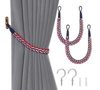 Pretty Jolly 2 Pack Natural Cotton Rope Curtain Tiebacks Elegant Boho Style Decorative Drape Tie Backs Soft Hand-Woven Rope Curtain Holdbacks with Metal Hook for Home & Office Drapery (Flag Color)