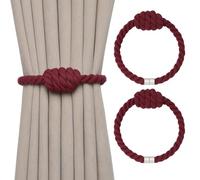 Pretty Jolly 2 Pack Natural Cotton Rope Magnetic Curtain Tiebacks Boho Style Drape Tie Backs Elegant Hand Weave Rope Knot Decorative Curtain Holdbacks for Home & Office Window Drapery (Wine Red)