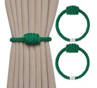 Pretty Jolly 2 Pack Natural Cotton Rope Magnetic Curtain Tiebacks Boho Style Drape Tie Backs Elegant Hand Weave Rope Knot Decorative Curtain Holdbacks for Home & Office Window Drapery (Green)