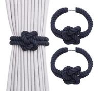 Pretty Jolly 2 Pack Natural Cotton Rope Magnetic Curtain Tiebacks Elegant Knot Decor Drape Tie Backs Boho Style Soft Hand Weave Rope Curtain Holdbacks for Home & Office Window Drapery (Dark Blue)