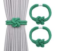 Pretty Jolly 2 Pack Natural Cotton Rope Magnetic Curtain Tiebacks Elegant Knot Decor Drape Tie Backs Boho Style Soft Hand Weave Rope Curtain Holdbacks for Home & Office Window Drapery (Green)