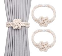 Pretty Jolly 2 Pack Natural Cotton Rope Magnetic Curtain Tiebacks Elegant Knot Decor Drape Tie Backs Boho Style Soft Hand Weave Rope Curtain Holdbacks for Home & Office Window Drapery (Beige)