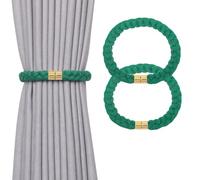 Pretty Jolly 2 Pack Natural Cotton Rope Magnetic Curtain Tiebacks Elegant Twisted Braid Style Drape Tie Backs Soft Hand-Woven Rope Curtain Holdbacks for Home & Office Window Draperies (Green-02)