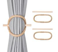 Pretty Jolly 2 Pack Natural Jute Rope Curtain Tiebacks Boho Rustic Style Decorative Drape Tie Backs Farmhouse Hand-Woven Curtain Holdbacks with Wood Club for Home & Office Drapery (Jute loop-01)