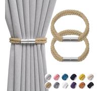 Pretty Jolly 2 Pack Strong Magnetic Curtain Tiebacks Boho Decoration Drape Tie Backs Natural Cotton Handmade Double Rope Curtain Holdbacks for Thin or Thick Home Office Window Drapery (Dark Beige 2)