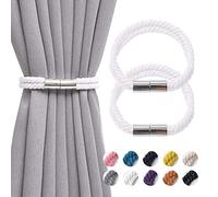 Pretty Jolly 2 Pack Strong Magnetic Curtain Tiebacks Boho Decoration Drape Tie Backs Natural Cotton Handmade Double Rope Curtain Holdbacks for Thin or Thick Home & Office Window Drapery (White)
