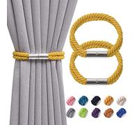 Pretty Jolly 2 Pack Strong Magnetic Curtain Tiebacks Boho Decoration Drape Tie Backs Natural Cotton Handmade Double Rope Curtain Holdbacks for Thin or Thick Home & Office Window Drapery (Yellow)