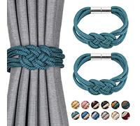 Pretty Jolly 2 Pack Strong Magnetic Curtain Tiebacks Decorative Drape Tie Backs Hand Weave Rope Knot Curtain Holdbacks for Home & Office Window Drapery (Teal)