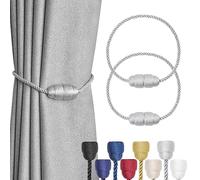Pretty Jolly 2 Pack Strong Magnetic Curtain Tiebacks - Handmade Weave Side Rope Curtain Holdbacks - Unique & Elegant Decorative Tie Backs for Home & Office Window Drapery (Grey)