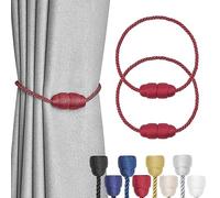 Pretty Jolly 2 Pack Strong Magnetic Curtain Tiebacks Handmade Weave Side Rope Curtain Holdbacks Unique & Elegant Decorative Curtain Drape Tie Backs for Home & Office Window Drapery (Wine Red)