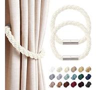 Pretty Jolly 2 Pack Strong Magnetic Curtain Tiebacks Modern Simple Style Drape Tie Backs Convenient Decorative Weave Rope Curtain Holdback for Thin or Thick Home & Office Window Drapery (Creamy-white)