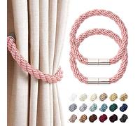 Pretty Jolly 2 Pack Strong Magnetic Curtain Tiebacks Modern Simple Style Drape Tie Backs Convenient Decorative Weave Rope Curtain Holdback for Thin or Thick Home & Office Window Drapery (Pink)