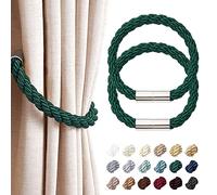 Pretty Jolly 2 Pack Strong Magnetic Curtain Tiebacks Modern Simple Style Drape Tie Backs Convenient Decorative Weave Rope Curtain Holdback for Thin or Thick Home & Office Window Drapery (Green)