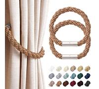 Pretty Jolly 2 Pack Strong Magnetic Curtain Tiebacks Modern Simple Style Drape Tie Backs Convenient Decorative Weave Rope Curtain Holdback for Thin or Thick Home & Office Window Drapery (Light Coffee)